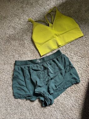Victoria's Secret Green Boxer Shorts and Yellow Sports Bra Set